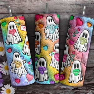 3D Valentine Ghost Tumbler Wrap, Inflated 3D Valentine Tumbler, Puffy Ghost  Boujee Valentine, Heart Conversation,