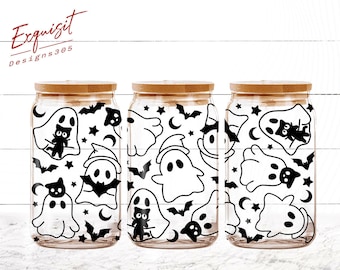 Schattig spookblikglas, zwarte kat blikglas, 16oz blikglas, spookkoffie, Halloween-beker, Trick Or Treat, spook png, Halloween-png