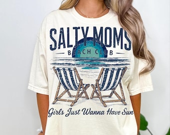 Retro Salty Moms Beach Club PNG: Summer Shirt Design (Digital Download)