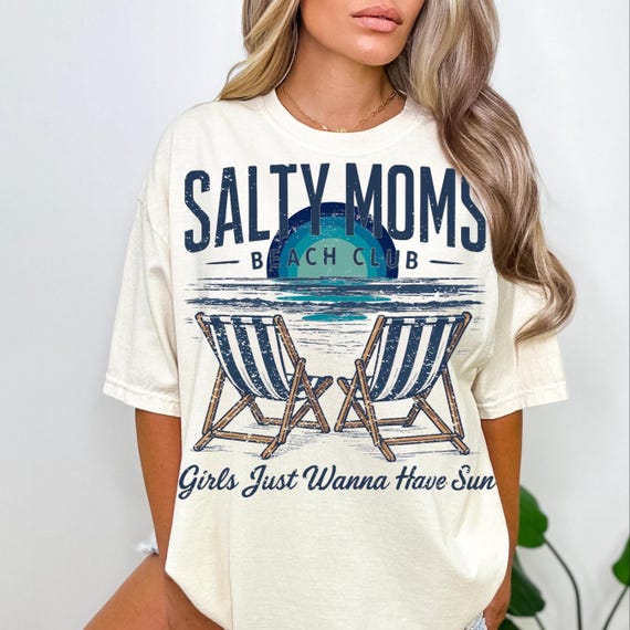 Retro Salty Moms Beach Club PNG: Summer Shirt Design (Digital Download)