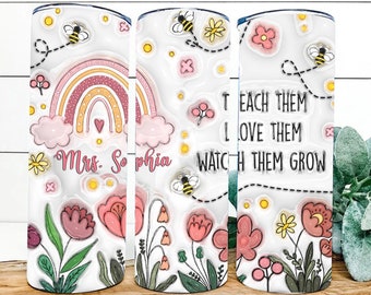 Floral Teacher Tumbler Wrap: Rainbow, Bees, Flowers (Digital Download)