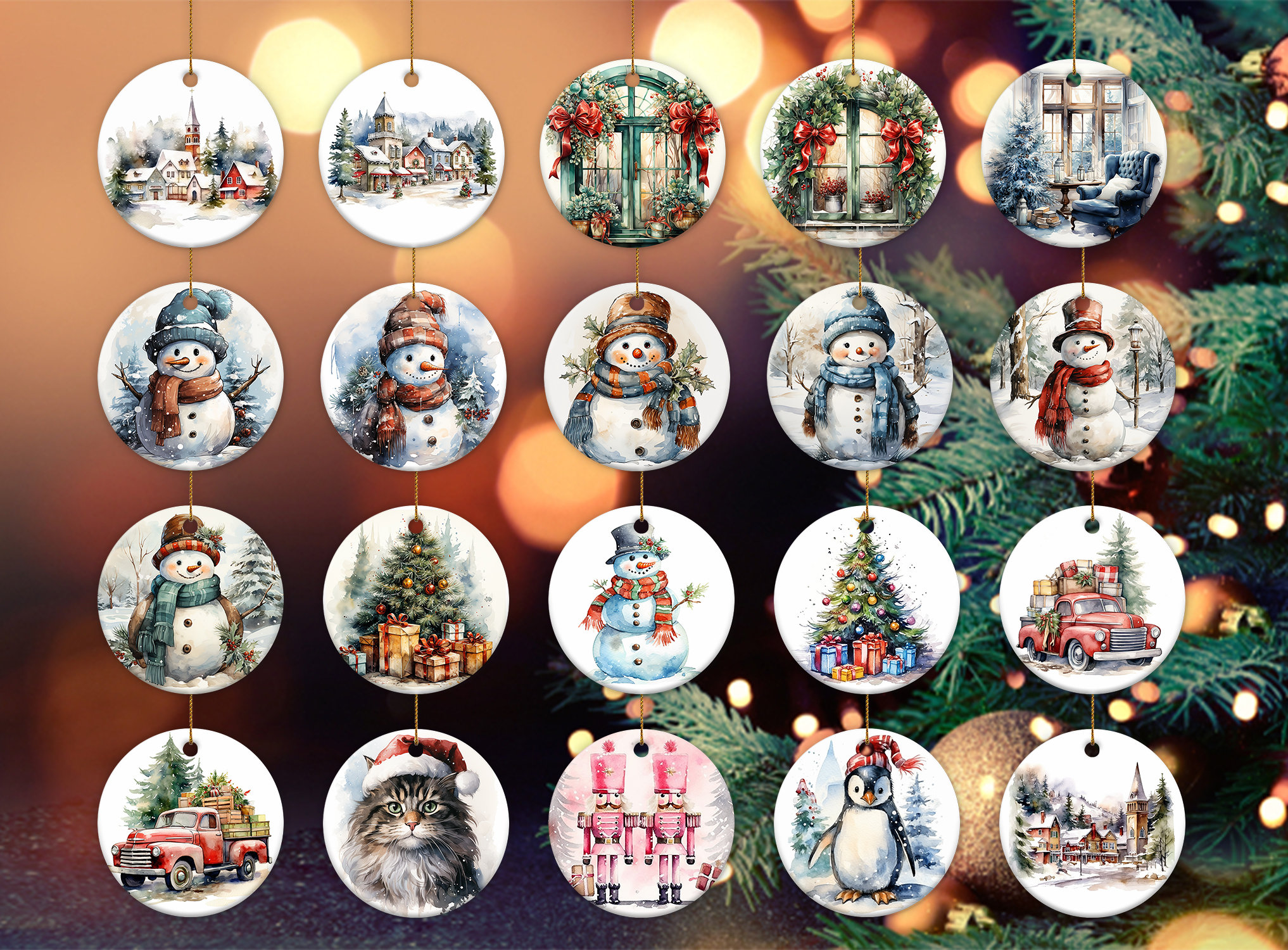 20 Files Christmas Round Ornament Bundle PNG Sublimation Designs , Christmas PNG Bundle, Christmas Ornament PNG Designs, Digital Download