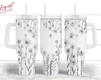 Wildflower Floral Tumbler Engraved 40oz Wrap, 40oz Tumbler Png, Wildflowers Laser Engraved Quencher Tumbler Svg, Floral Tumbler Svg