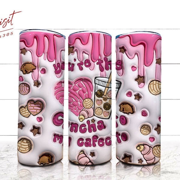 3D Inflated Cafecito, Cafecito Y Chisme Tumbler, 20oz Skinny Tumbler, Conchita Ghost, Mexican Pan Dule, Mexican Gift, Coffee Tumbler Wrap