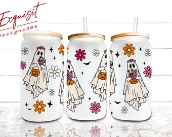 Floral Ghost Libbey-blikje van 16 oz: Halloween, png (digitale download)