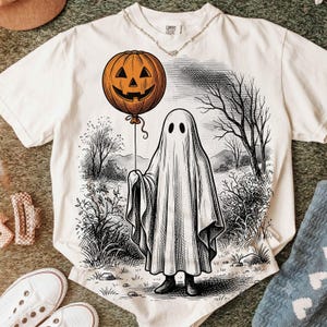 Ghost Pumpkin  PNG, Cute Ghost Balloon Lover Design Spooky  Preppy Fall Halloween Digital Download