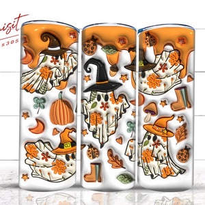3D Spooky Vibes Tumbler Wrap PNG, Inflated 3D Ghost Floral 20oz Tumbler Sublimation, Skinny Tumbler Wrap, 3D Ghost Tumbler, Instant Download