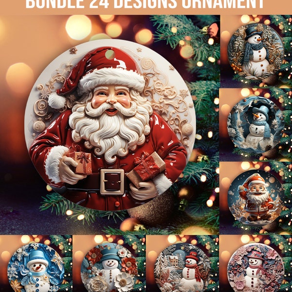 3D Snowman Ornament, 3D Santa Claus Ornament Bundle, Christmas Round Ornament Bundle PNG Sublimation Designs , Christmas PNG Bundle