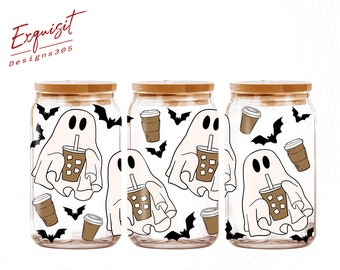 Ghost Coffee Halloween 16oz Glass Can Wrap (Digital Download)