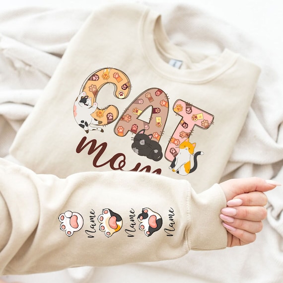 Personalized Cat Mom PNG: Glitter Paw Print Design (Digital Download)