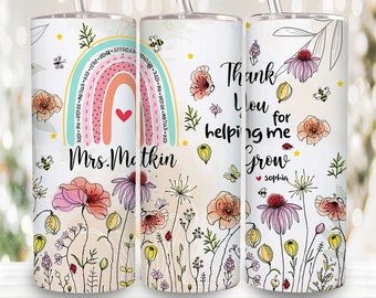 Teacher Gifts Personalized Png, Floral Teacher Tumbler Wrap, Teacher Appreciation Gift, Teacher Thank You Gift, Custom Teacher Floral Png