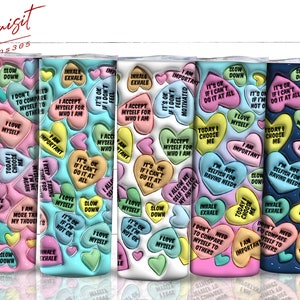 Bundle 5 Disegni 3D Affermazioni positive gonfiate Tumbler Wrap , Mental Breakdown Cup Wrap, Affermazioni giornaliere, Citazioni ispiratrici PNG
