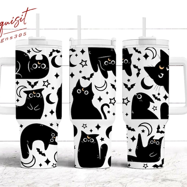 Salem Black Cat 40oz, Black Cat Halloween 40oz, Handle Tumbler Wrap, 40oz Sublimation, Cat Lovers, Full Tumbler Wrap, Png Instant Download