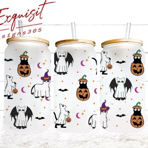 Halloween Black Cat Beer Can Glass PngCute Ghost Cat Coffee Cup Halloween Gift Spooky Season Cute Ghosts Halloween Coffee Mug