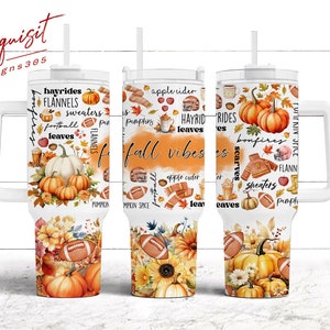 Fall Vibes 40oz Tumbler Wrap - PNG Tumbler Design Sublimation Designs Downloads - Autumn Pumpkin Sublimation Tumbler with Handle Wrap