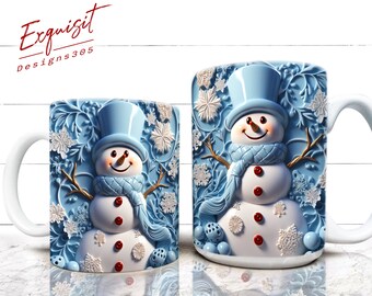 3D Snowman Mug Wrap: Christmas Mug Sublimation (PNG Download)