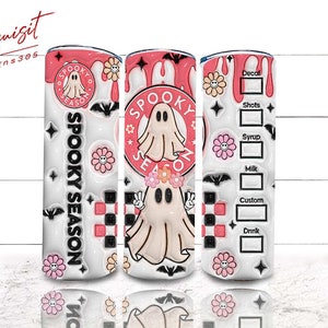 3D Spooky Vibes Inflated Tumbler Wrap PNG, 3D Puff Pumpkin 20oz Tumbler Sublimation,Puffy Pink Halloween,3D Ghost Tumbler,Digital Download