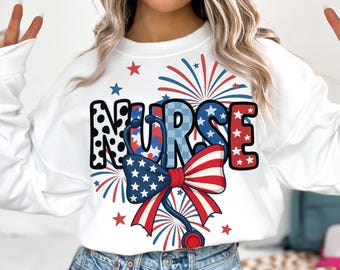 Retro USA Nurse Png : Design patriotique du 4 juillet (téléchargement numérique)