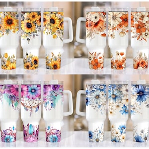 Bundle Floral 40oz Tumbler, Floral Tumbler Wrap, 40oz Handle Tumbler, Full tumbler, Floral Full Wrap, 40oz Wrap, Png Instant Download