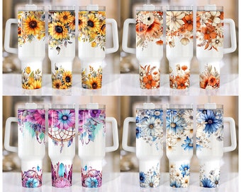 Bundle Floral 40oz Tumbler, Floral Tumbler Wrap, 40oz Handle Tumbler, Full tumbler, Floral Full Wrap, 40oz Wrap, Png Instant Download