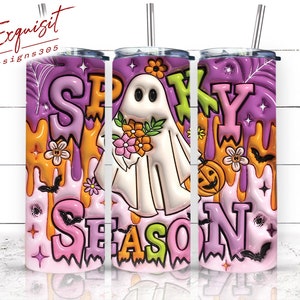 Inflated Bubble Spooky Ghost Tumbler Wrap, 3D Tumbler Design Skinny Tumbler 20oz, Sublimation Digital Download Puff Tumbler Halloween Design