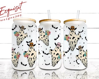 Halloween Glass Can Wrap, Libbey 16OZ Glass Can Wrap, Western Glass Can Wrap, Cowboy png, Groovy Ghost Png, Sublimation Design, Western Png