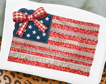 Coquette 4 juillet drapeau américain, png patriotique États-Unis, faux 4 juillet png, Memorial Day png, nœud en dentelle Cottage Core