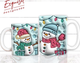 3D Inflated Snowman Mug Wrap, 11oz And 15oz Mug Template, 3D Mug Sublimation Design, Mug Wrap Template, Instant Digital Download PNG