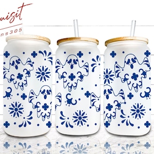 Dia De Muertos Talavera 16oz Libbey Glass Can Wrap, Mexican Art, Digital Download SVG Files For Cricut,Pan De Muerto Talavera,Mexican Ghost
