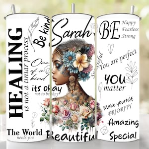personalized Love Yourself Black Woman Tumbler Wrap, 20oz Skinny Sublimation Designs, Affirmations Tumbler Wrap, PNG File Digital Download