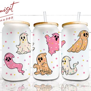Cute ghost Halloween Libbey 16oz can glass svg, Halloween spooky glass can wrap, Beer glass svg png dxf, cut file, Cricut, Silhouette