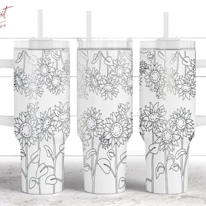 Sunflower Floral Tumbler Engraved 40oz Wrap, 40oz Tumbler Png, Sunflower Laser Engraved Quencher Tumbler Svg, Sunflower Tumbler Svg