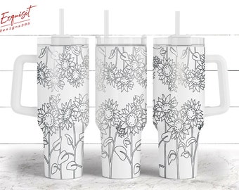 Sonnenblume Blumenbecher graviert 40 Unzen Wrap, 40 Unzen Becher Png, Sonnenblume Laser graviert Quencher Tumbler svg, Sonnenblumenbecher svg