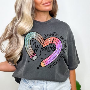 Spanish Teacher Rainbow Pencil Png, Teach Love Inspire Png, Teacher Appreciation Png, Faux Sequins Teacher Sparkly Png, Maestra shirt