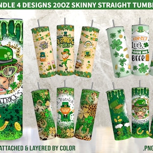 St. Patrick&#39;s Tumbler Wrap, 20 oz Skinny Tumbler Sublimation Design, Shamrock Tumbler Wrap, St Patrick&#39;s Day Tumbler Wrap, Digital Download