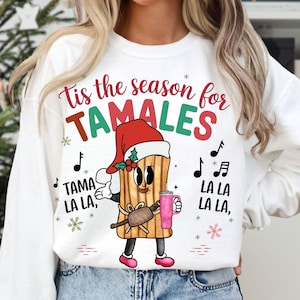 Dit is het seizoen voor Tamales png, retro Mexicaans eten vakantie digitale download, Mexicaanse kerstsublimatie, Tama la la la la png, Señora-tijdperk