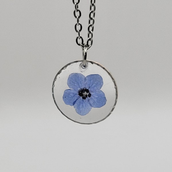 Blue Forget-Me-Not Flower Necklace - Forget-Me-Not Preserved in Clear Resin - Handmade Botanical Jewelry - Gifts for Her