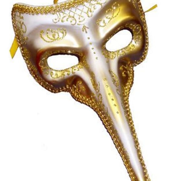 Gold Long Nose Bird Masquerade Ball Venetian Mask. Fancy Dress Men's Women's Unisex Ball Masks