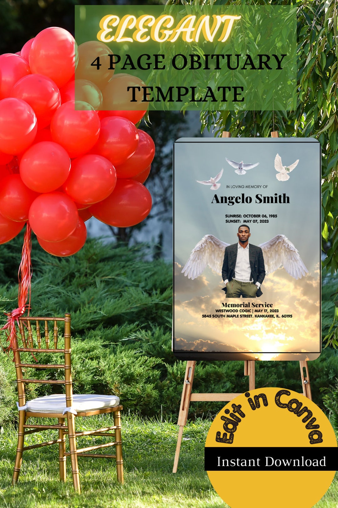 Elegant 4 Page Obituary Template Etsy