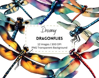 12 Dragonflies Clipart Digital Download / Digital Paper / Printable / Instant Download / Digital Artworks