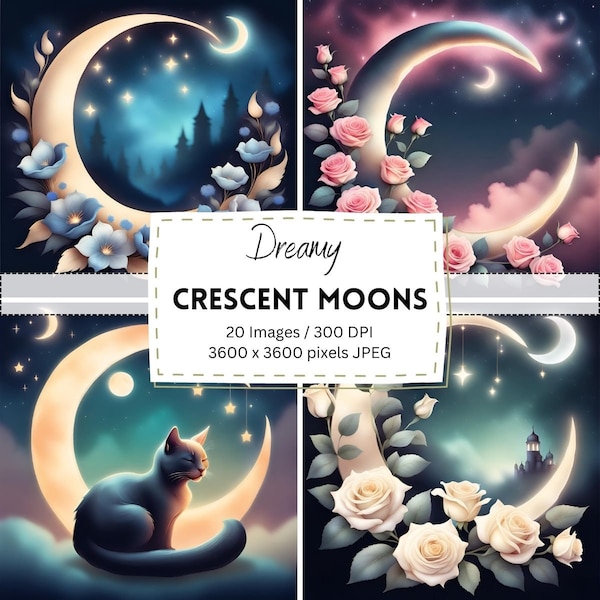 20 Dreamy Moonscape Crescent Moon Digital Download / Printable / Instant Download / POD Artworks