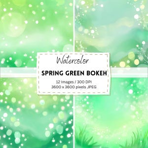 12 Watercolor Spring Green Bokeh Digital Download / Digital Paper / Printable / Instant Download / Digital Artworks