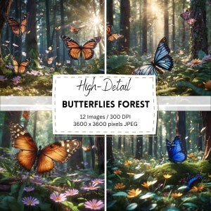 12 High-Detail Rainforest Butterflies Digital Download / Digital Paper / Printable / Instant Download / Digital Artworks