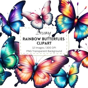 12 Rainbow Butterflies Clipart Digital Download / Digital Paper / Printable / Instant Download / Digital Artworks
