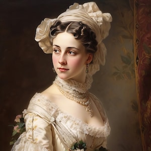 Mittelalterliche Schönheit: Portrait einer beeindruckenden jungen Frau in einem eleganten Kleid.Digital Download zum Ausdrucken