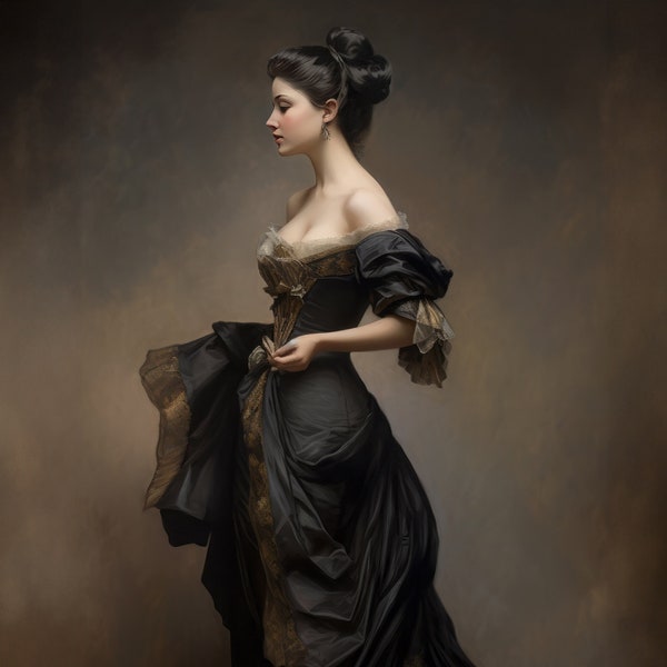 Vintage Woman in Black dress | Instant Digital Download |Printable