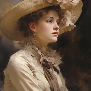 Woman Portrait. Vintage Wall Art. Portrait of a beautiful woman in a hat,digital art.DOWNLOAD