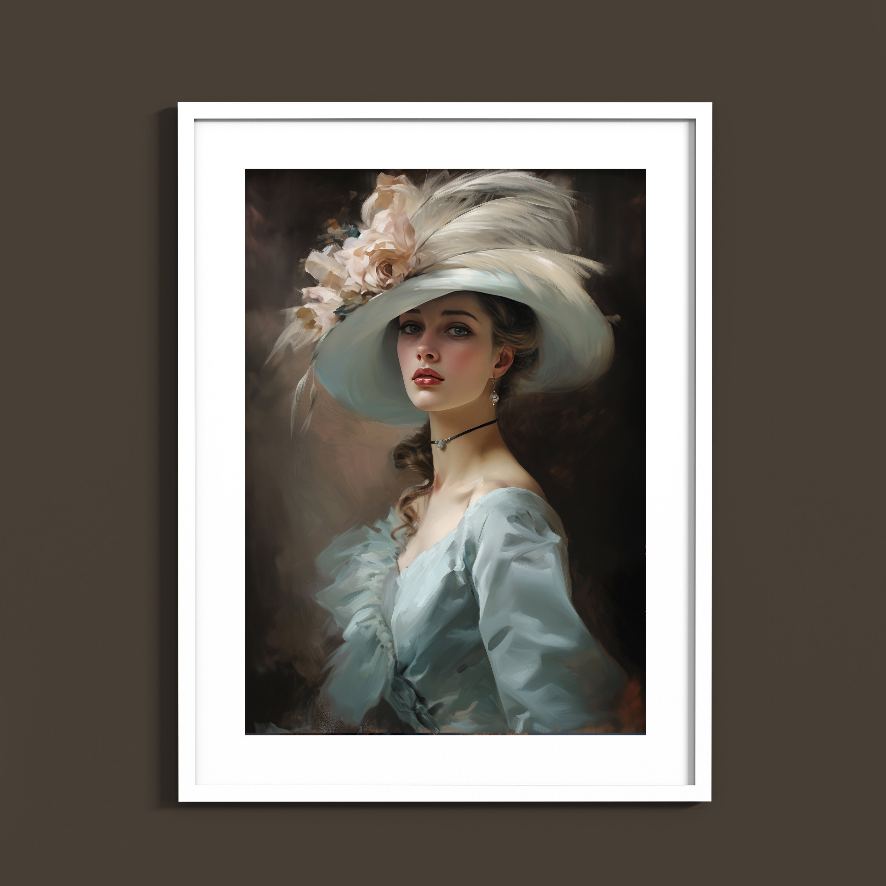 Fashion Head of a Woman in a Hat 1962 Painting With Wood Photo Frame (Multicolor) main image 1