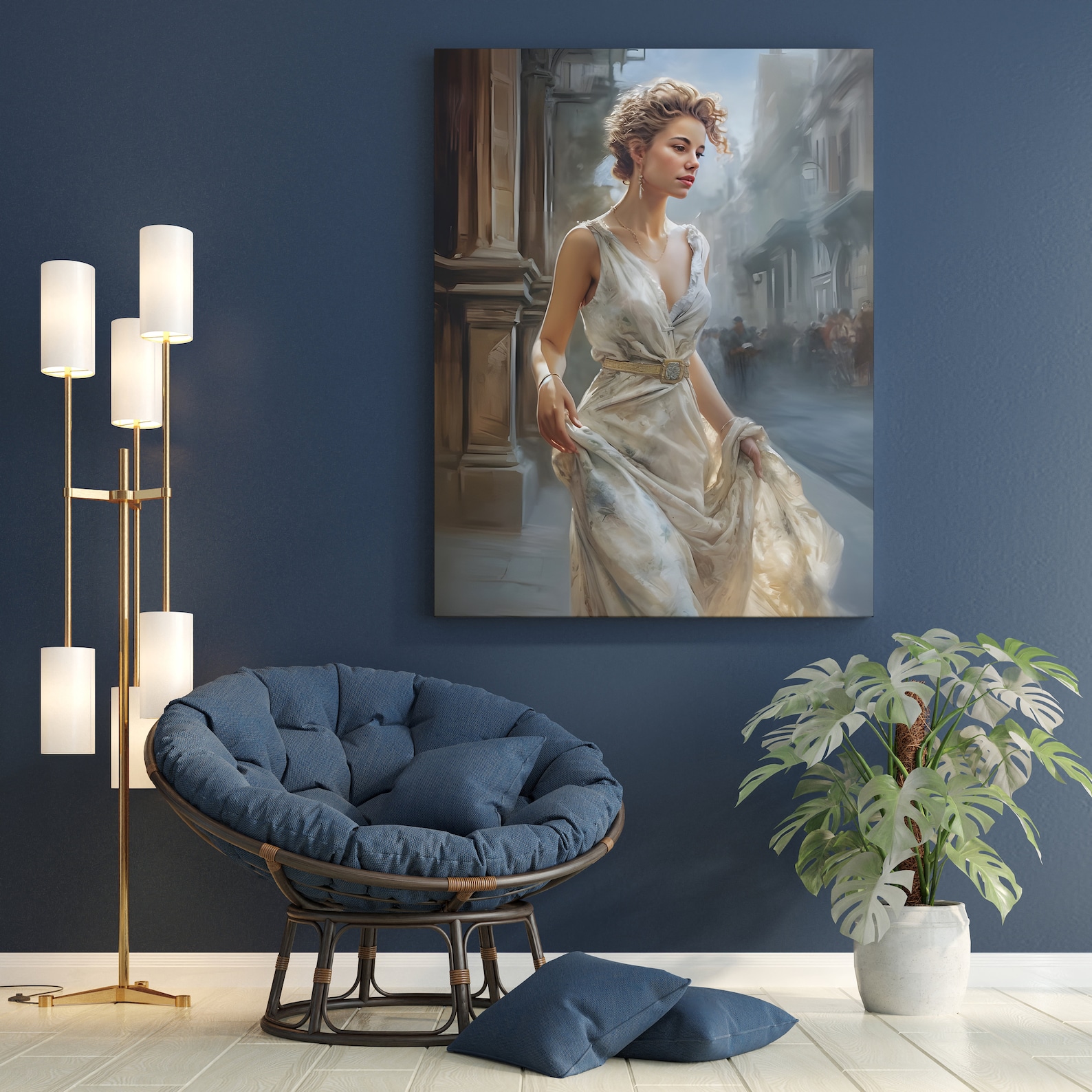 Elegant Vintage Painting of a Woman in a Long Dress and Hat - Digital ...