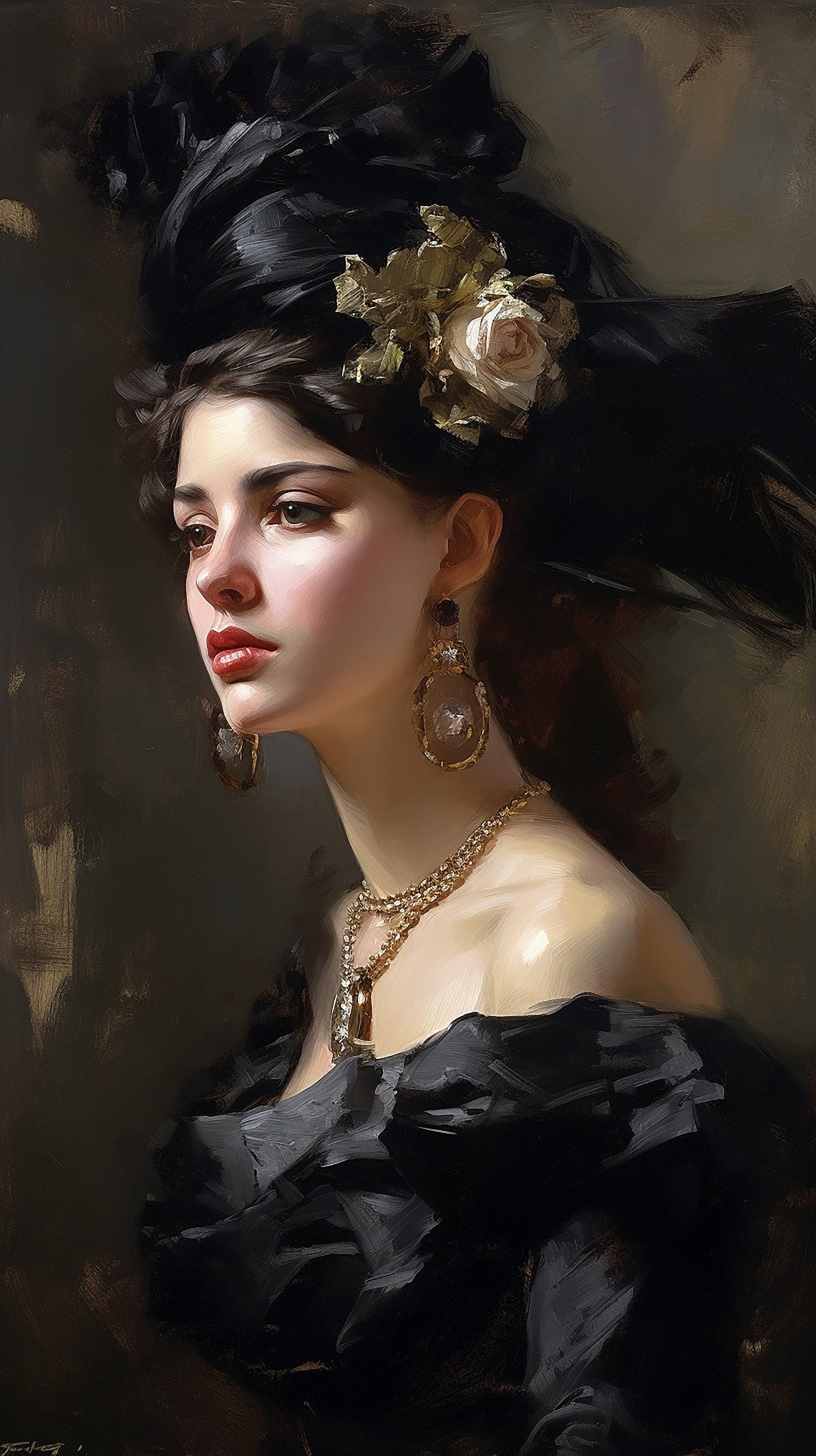 Woman Portrait. Vintage Wall Art. Portrait of a Beautiful Woman in a